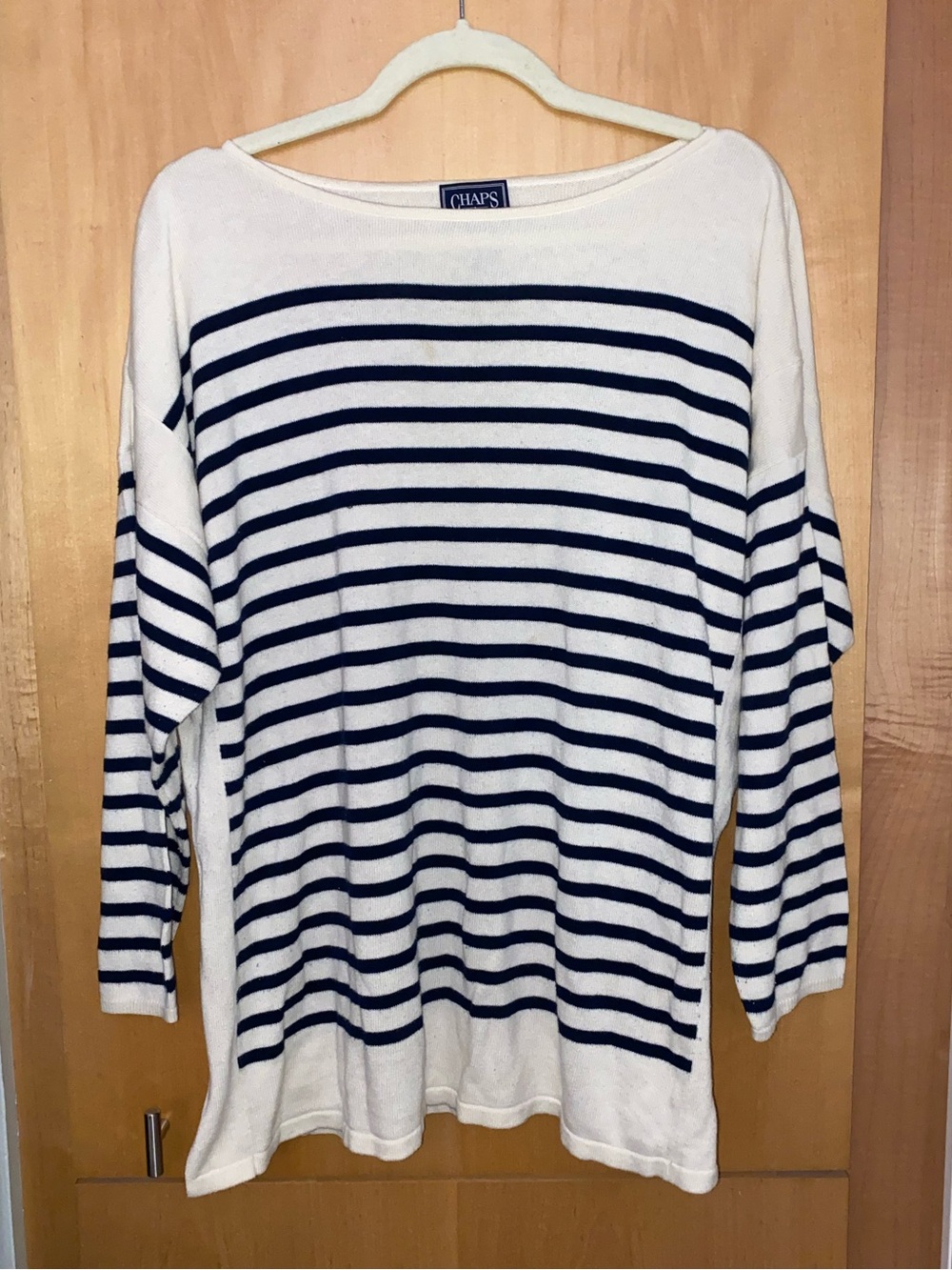 Chaps Classics Navy Cream Striped Boat Neck Cotton Modal Sweater Women's 2X